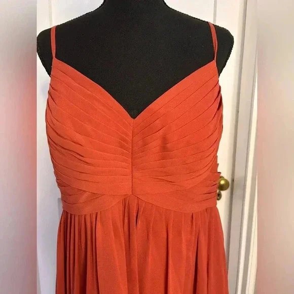 Azazie Paprika Aline Pleated Chiffon Dress in Size A16 - Picture 5 of 11